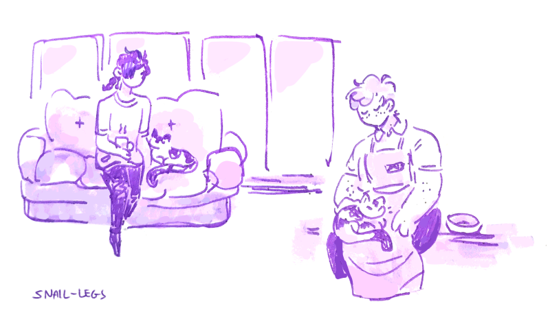 sketches from my notebook of amor and lilac petting cats